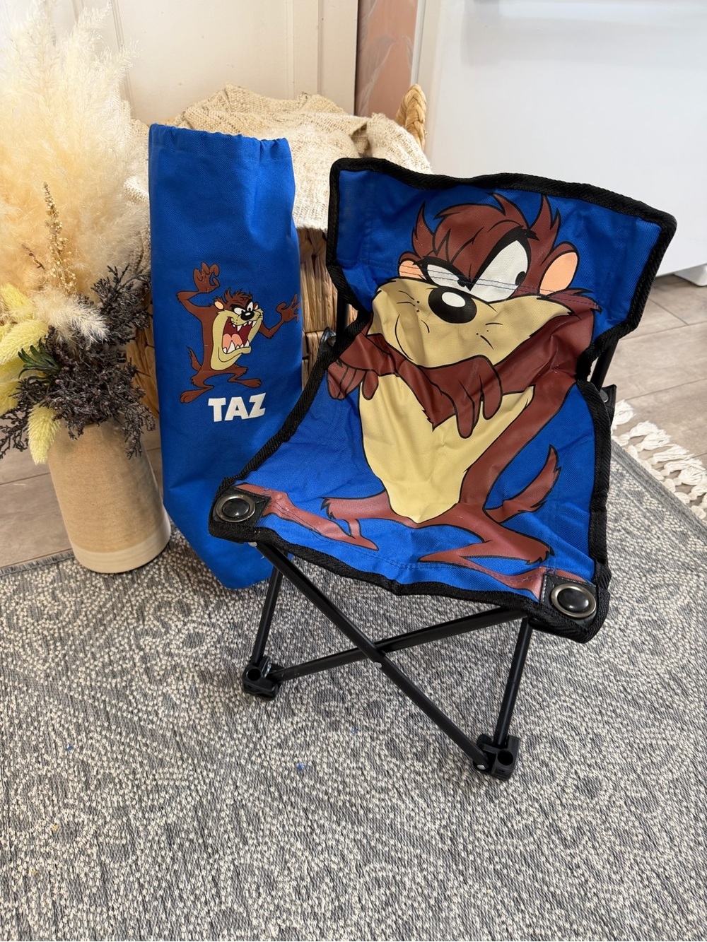 Vintage 90s Looney Tunes Kids Outdoor Foldable Chair Tasmanian Devil 19” Travel